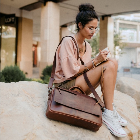 RUSTICO • Surveyor Messenger Bag black leather briefcase laptop shoulder black - Picture 3 of 16